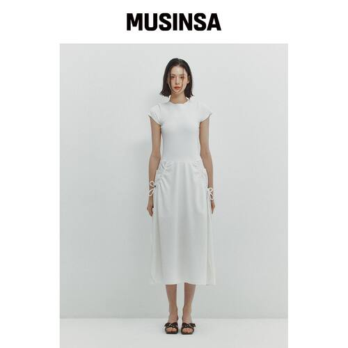 MEENDERI SHIRRING POCKET MAXI DRESS - WHITE韩国官网直邮进口