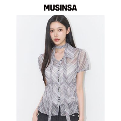 ILLIGO 明星同款格纹衬衫清凉感短袖上衣 MUSINS韩国官网直邮进口