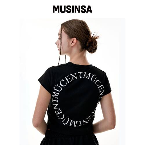 MUCENT 签名背部圆形logo短款T恤 (黑色) MUSINS韩国官网直邮进口