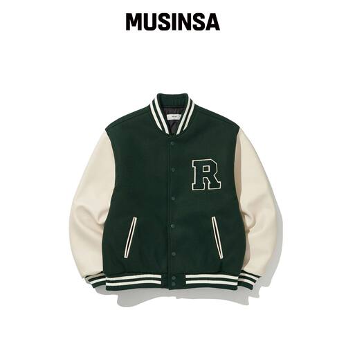 RAW LAB R CITY 重磅Varsity Jacket（深绿色）韩国官网直邮进口