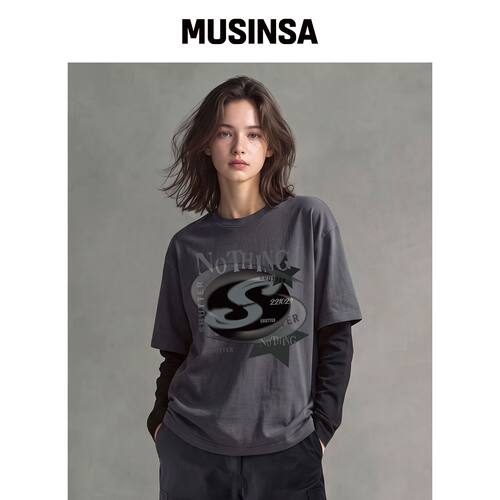 SHUTTER LAYERED S 长袖 (SLS040) 炭灰色 MUSIN韩国官网直邮进口