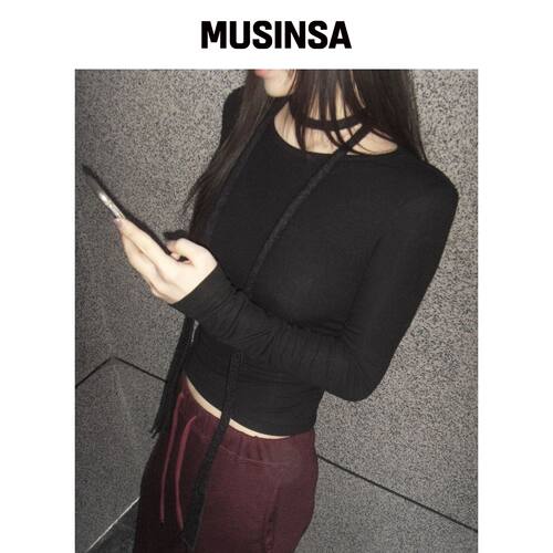 CHICKS 软圆领长袖T恤 黑色 MUSINSA韩国直邮官方正品