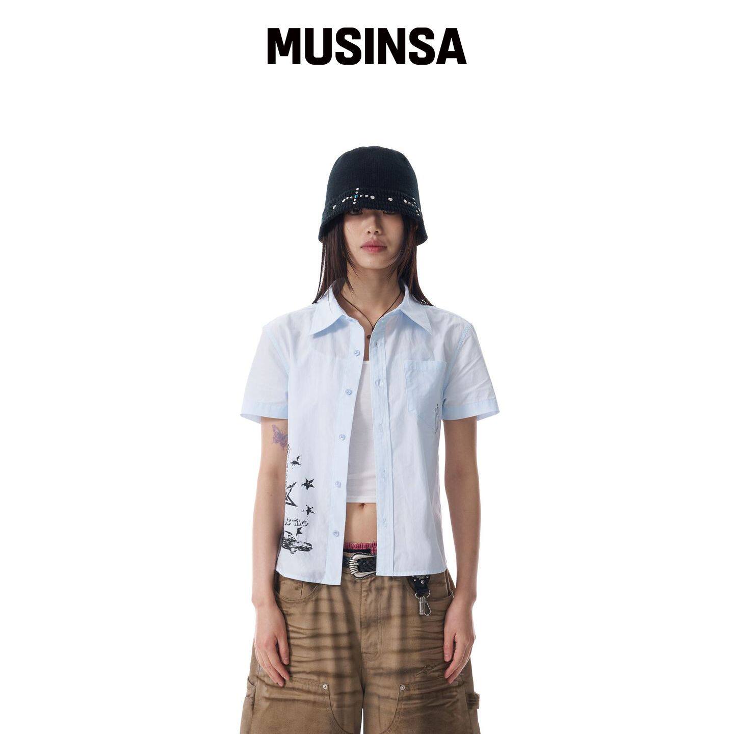 AAKAM VTG 印花短袖衬衫(天蓝色) MUSINSA韩国官网直邮进口