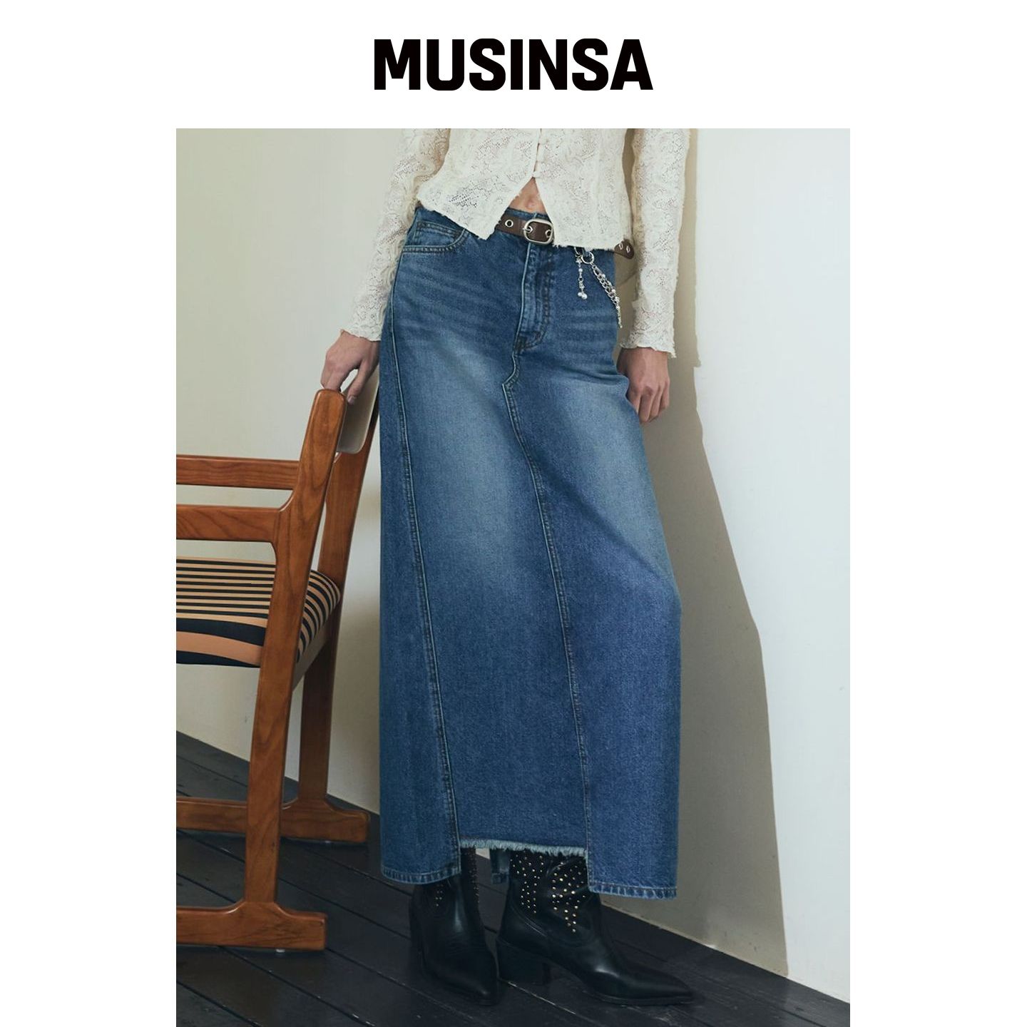 OUEL DENIM COLUMN LONG SKIRT_MIDIUM BLUE MUS韩国官网直邮进口图片