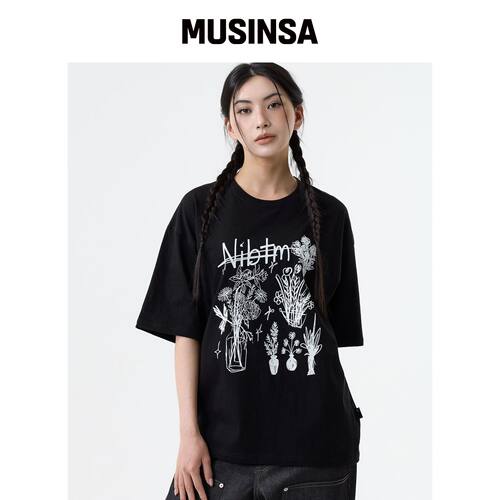 NOTHINGISBETTERTHANME FLOWER SKETCH TEE_黑色韩国官网直邮进口