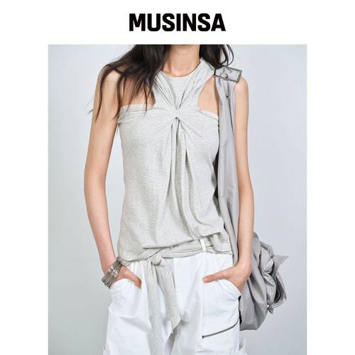 NACHE PINCHED HOODIE 无袖象牙条纹 MUSINSA韩国官网直邮进口