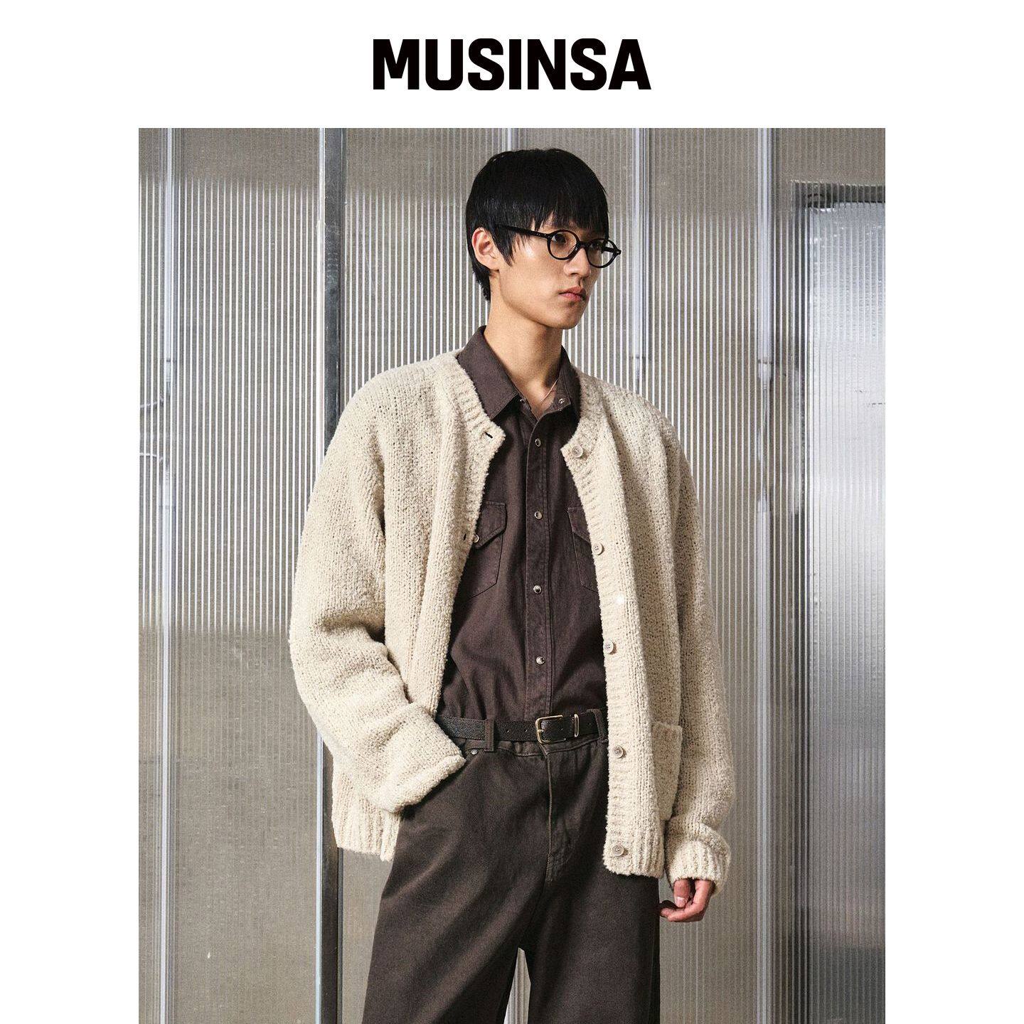 LMOOD 蓬蓬毛绒羊毛圆领开衫奶油色 MUSINSA韩国官网直邮进口