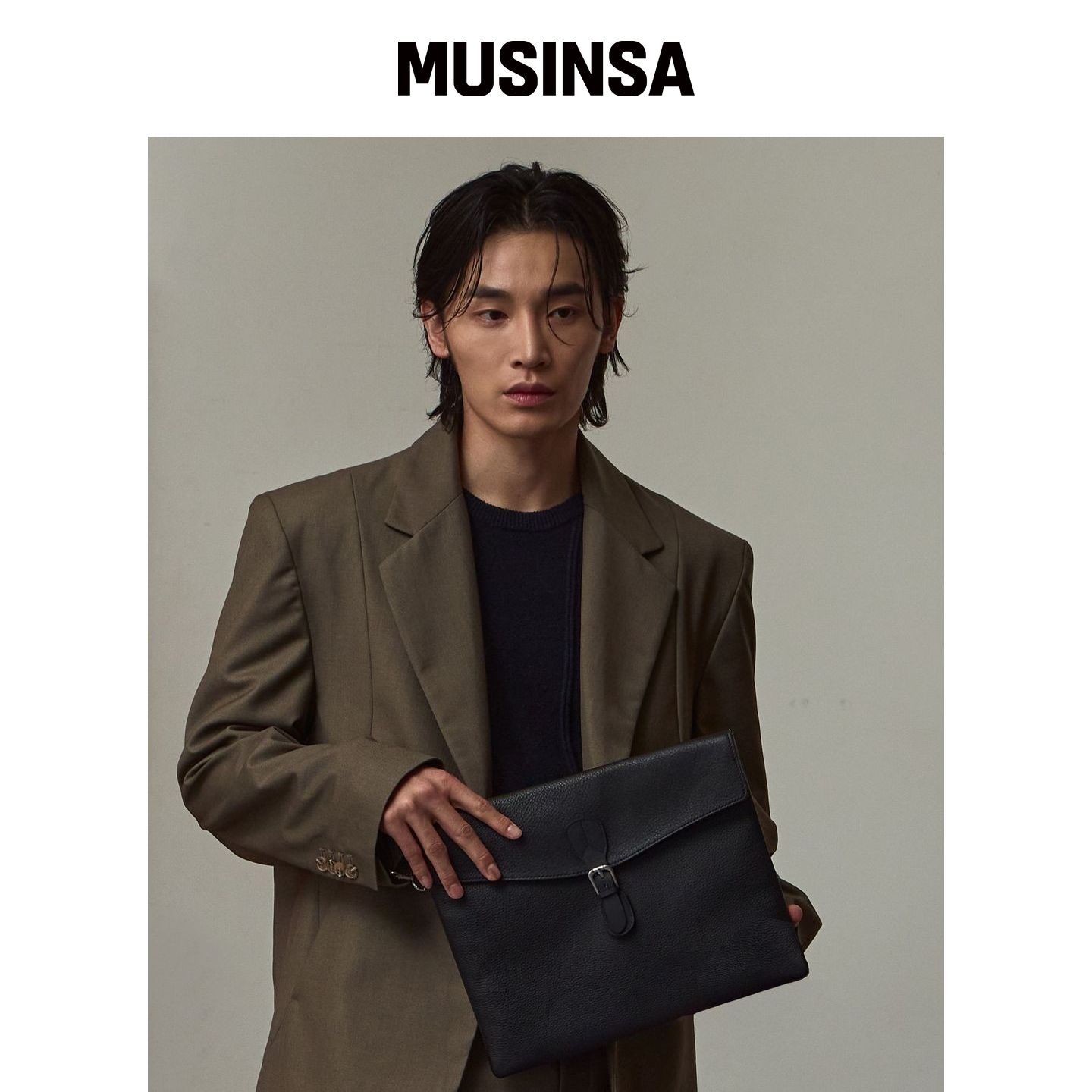 MATT 缩绒皮革压纹男士手拿包黑色 B42967 MUSIN韩国官网直邮进口