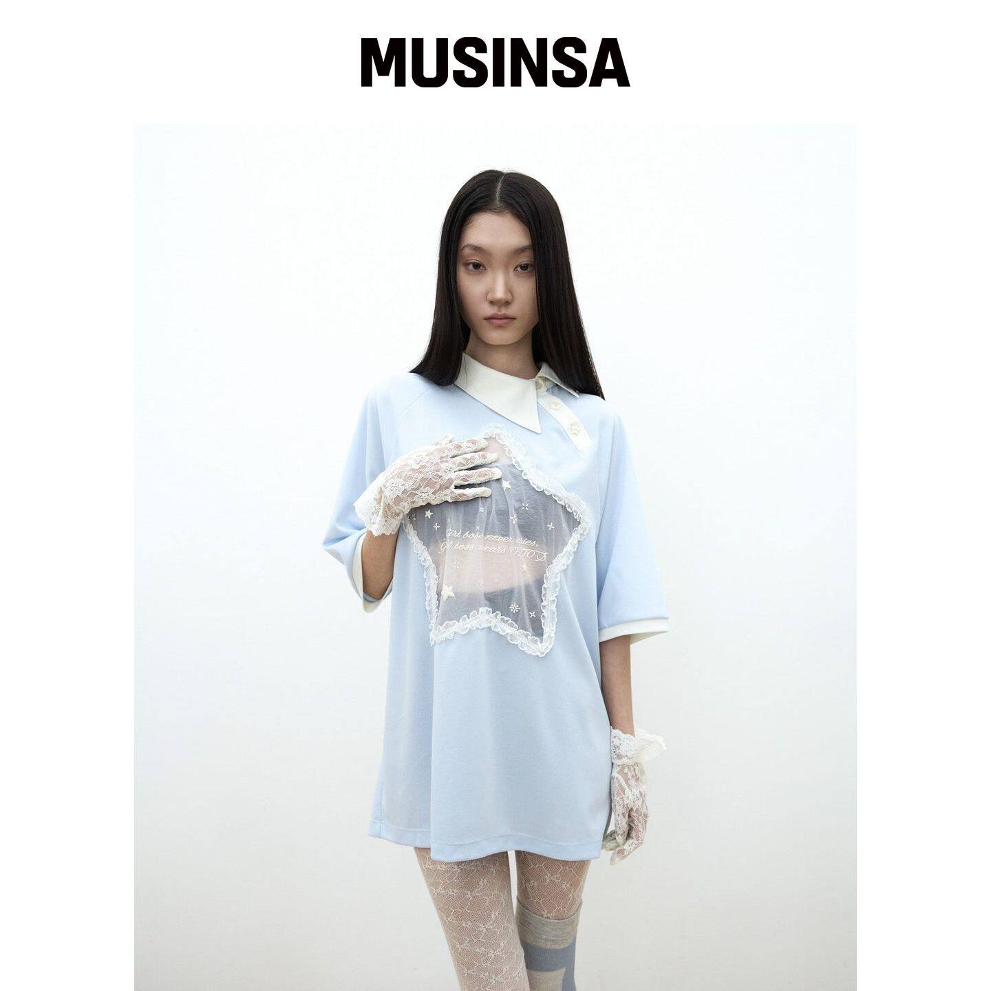 OJOS 侧领翻领T恤 / 浅蓝色韩国官网直邮进口MUSINSA