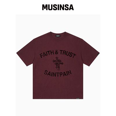SAINTPAIN SP FACE AND TRUST 短袖T恤 酒红色韩国官网直邮进口