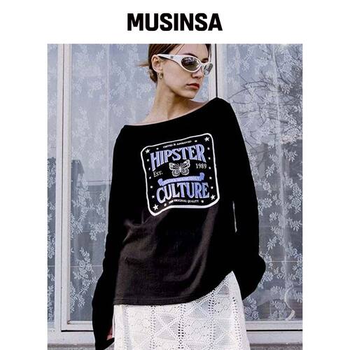 PLUNASTUDIO 海报露肩T恤_BLACK韩国官网直邮进口MUSINSA