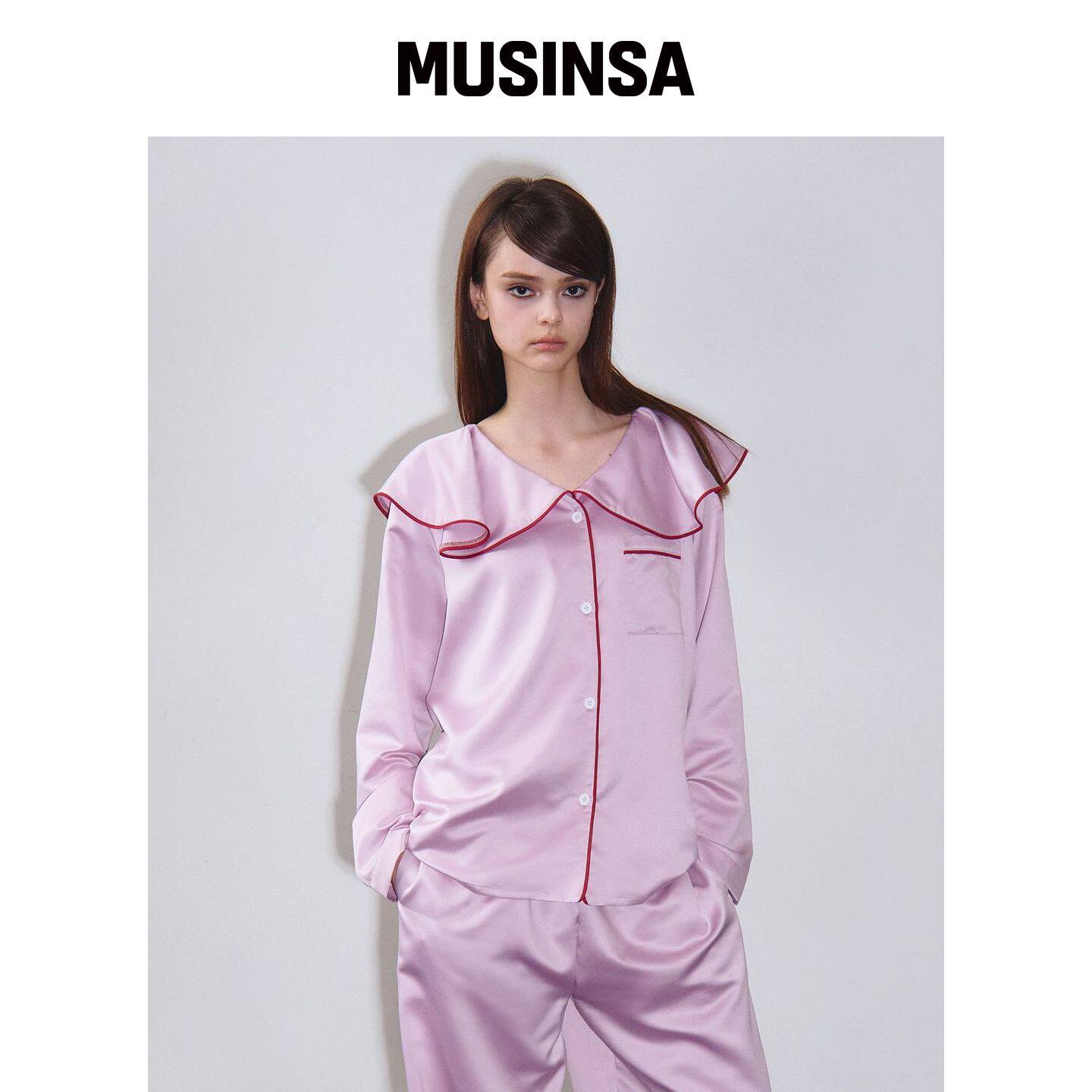 VINAJ 荷叶边领睡衣衬衫 (Pink) MUSINSA韩国官网直邮进口