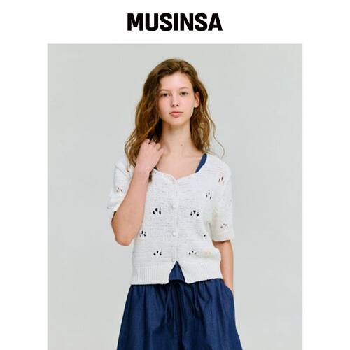 DEPOUND 珍珠点缀短袖开衫 [WHITE] MUSINSA韩国官网直邮进口
