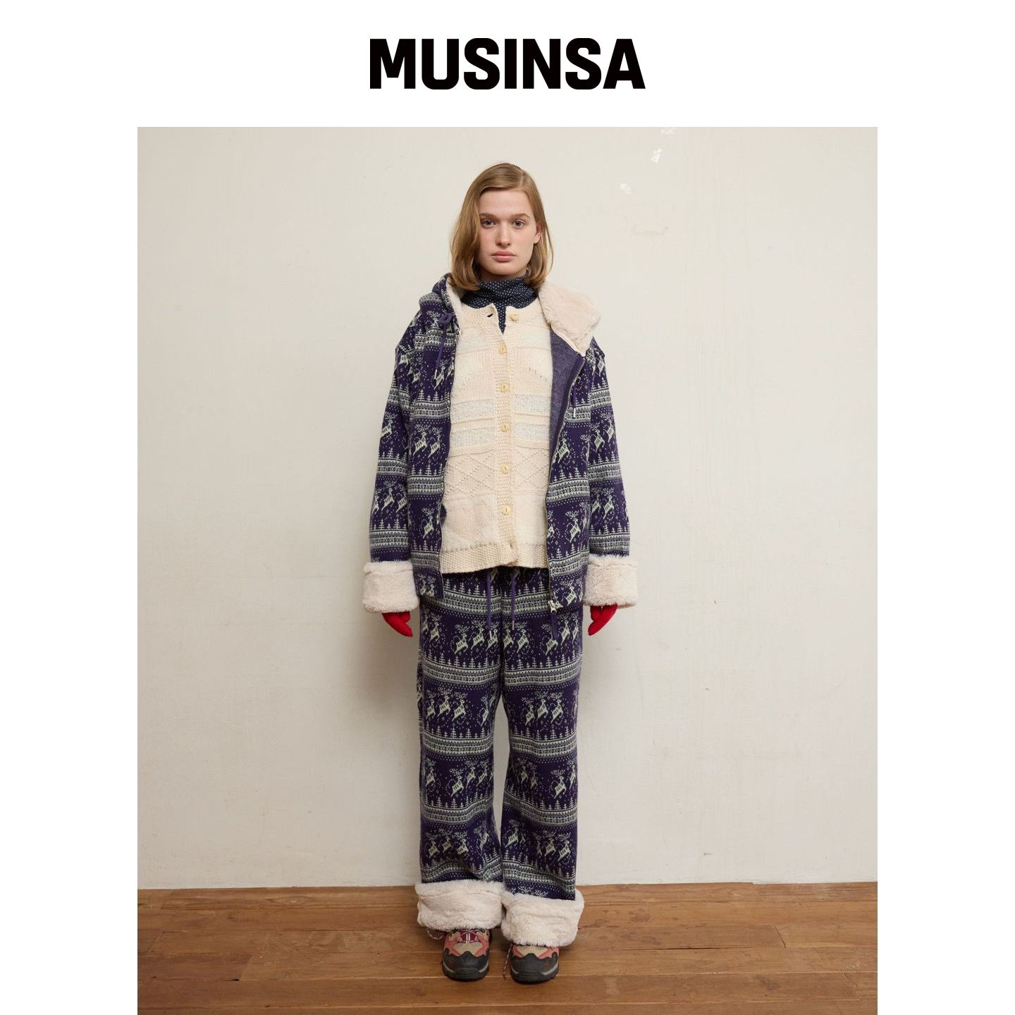 FUNFROMFUN 北欧皮草长裤,紫罗兰色 MUSINSA韩国官网直邮进口