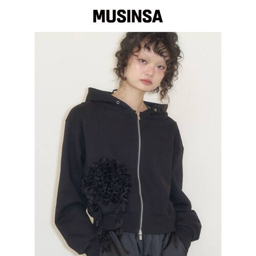 ILLIGO POGI 蕾丝连帽拉链衫 BLACK MUSINSA韩国官网直邮进口