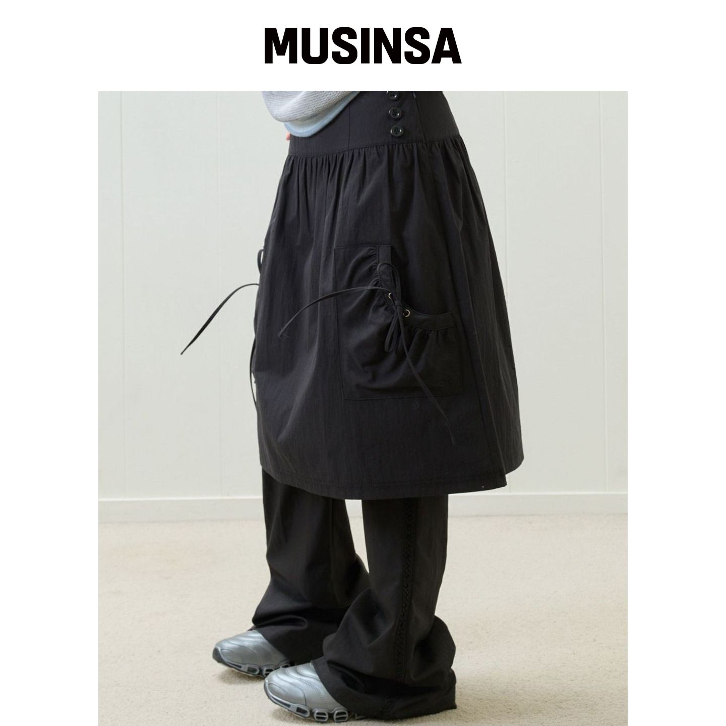 LUVISTRUE 时尚缩褶口袋中长裤裙黑色MUSINSA韩国官网直邮进口