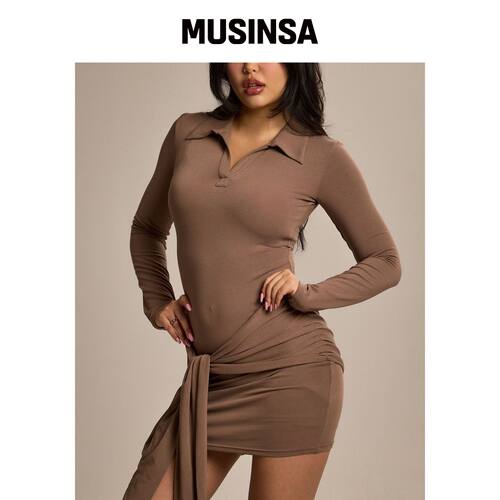 COOLSIS CS HIP SHIRRING MINI DRESS-007 (棕色韩国官网直邮进口