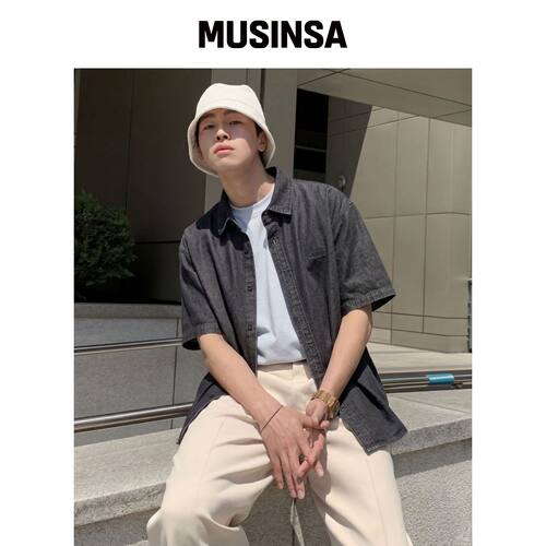CGP 水洗黑色牛仔短袖衬衫 MUSINSA韩国官网直邮进口