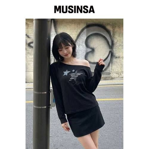 CHICKS 旗帜效应女款单肩长袖黑色 MUSINSA韩国直邮官方正品