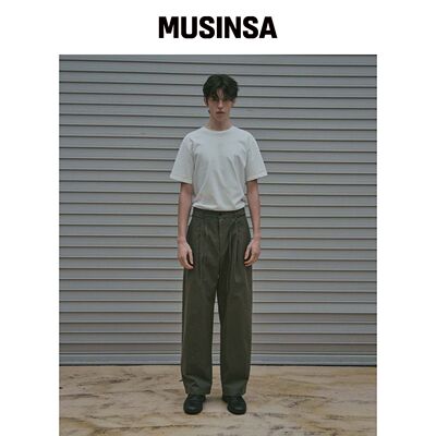 LAD EDITION 束腰褶皱斜纹棉裤_卡其色韩国官网直邮进口MUSINSA