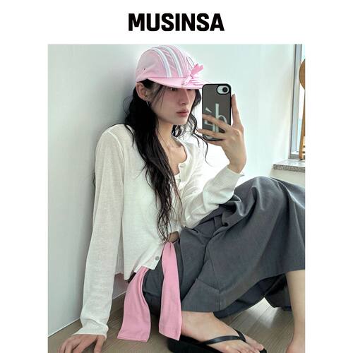 MIXXO [ESSENTIAL] 亚麻透视罗纹开衫_MIWCKG510韩国官网直邮进口