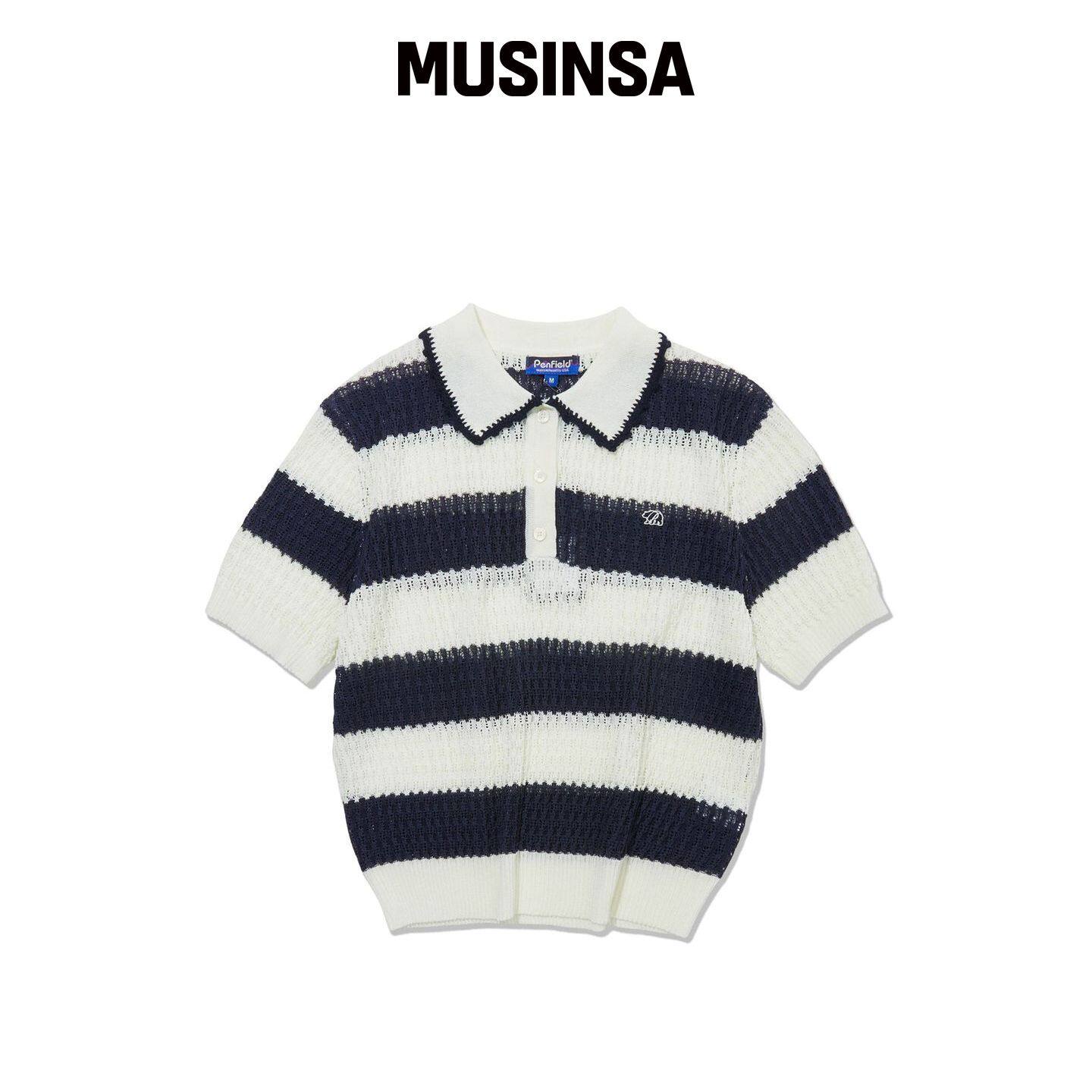 PENFIELD 条纹蕾丝领针织衫 白色_FS2NT01F MUSI韩国官网直邮进口