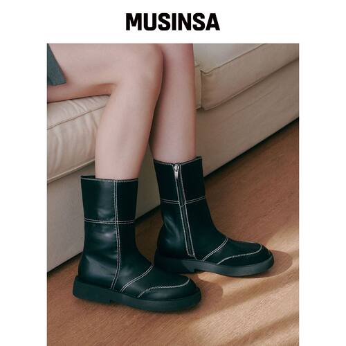 SALT AND CHOCOLATE 白色缝线 ankle boots 4124韩国官网直邮进口