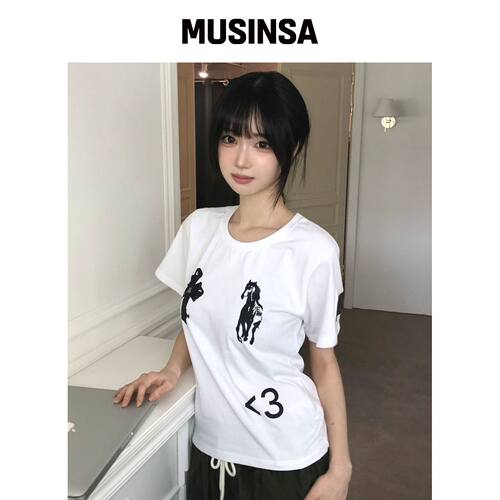 MUCENT 复古斜挎PONY短袖T恤（3种颜色） MUSINS韩国官网直邮进口