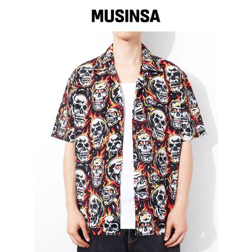 QT8 GARMENTS BN Fire Skull 衬衫（红色） MUSI韩国官网直邮进口