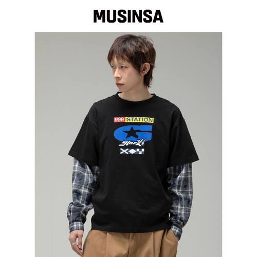 GLACK GT136 衬衫层叠T恤（黑色） MUSINSA韩国官网直邮进口