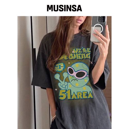 HOODHOOD 51AREA 外星人短袖T恤炭灰色 MUSINSA韩国直邮官方正品