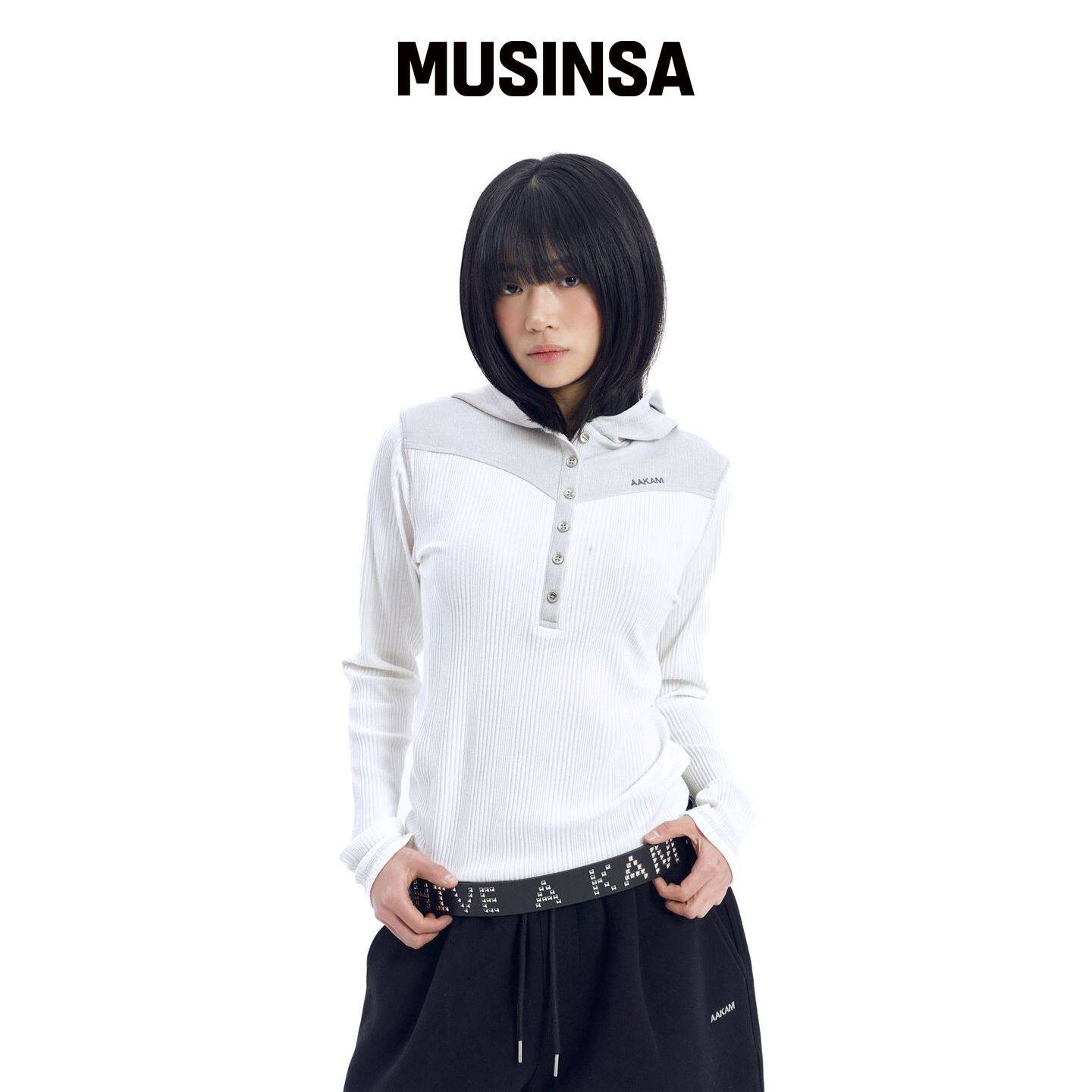 AAKAM 方形铆钉LOGO皮带(黑色) MUSINSA韩国官网直邮进口