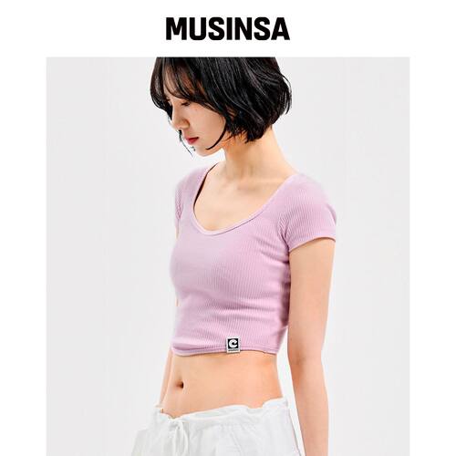 EXTRAORDINARY W RIBBED TEE 粉色 MUSINSA韩国官网直邮进口