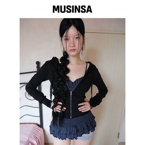 LOSESLEEPOVER 布莱尔拉链连帽卫衣*黑色 MUSINS韩国官网直邮进口