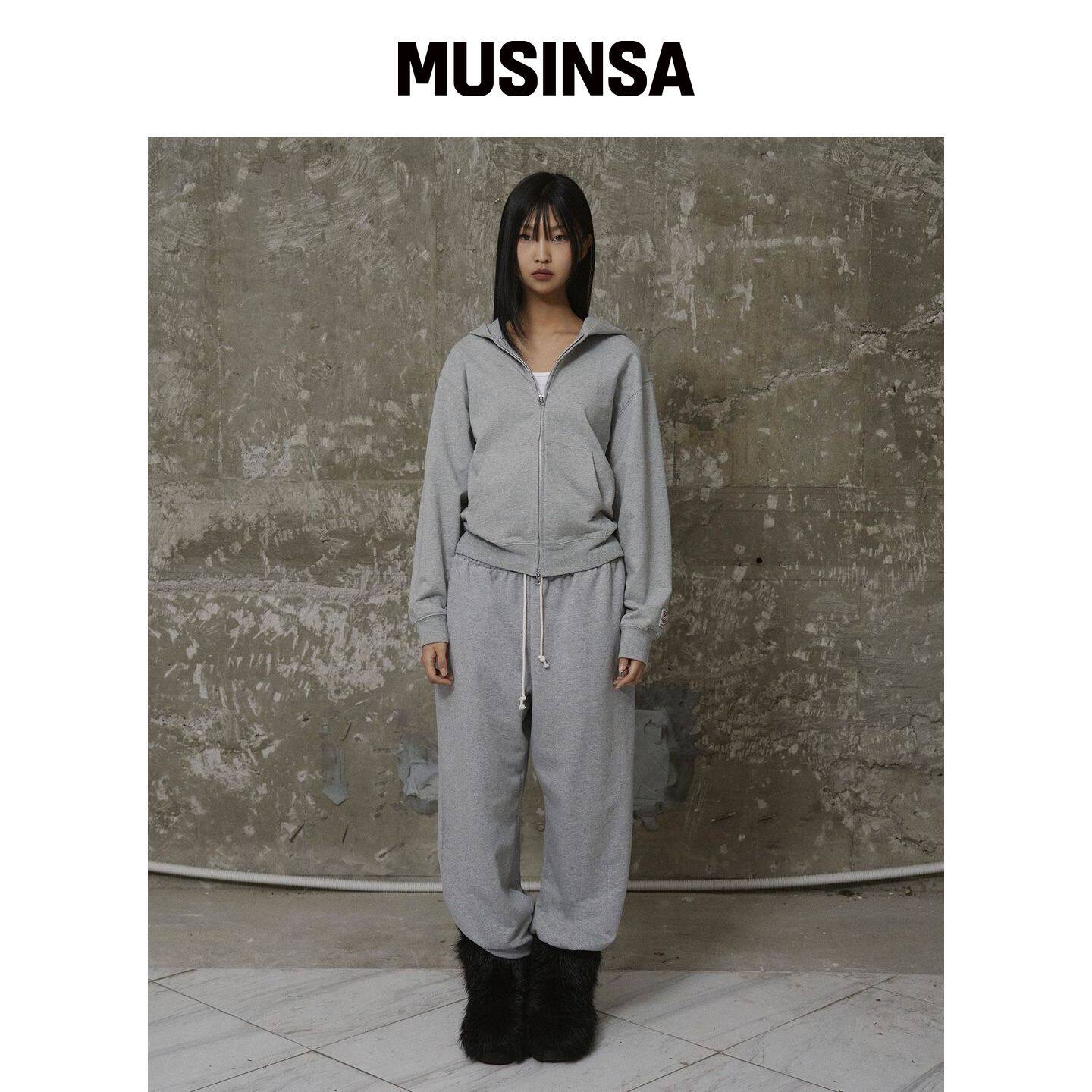 ERER 复古标签拉链连帽卫衣混合灰色 MUSINSA韩国官网直邮进口