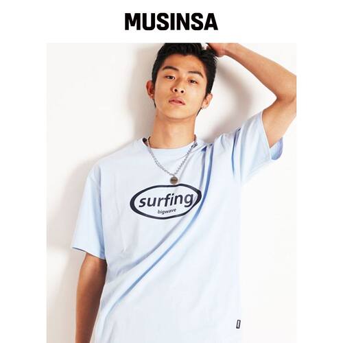 RESPECT 冲浪半高领T恤（天蓝色） MUSINSA韩国直邮官方正品