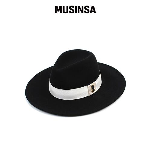 UNIVERSAL CHEMISTRY 白线羊毛黑色软呢帽 MUSIN韩国官网直邮进口