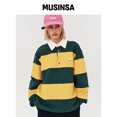 MOODBETTER 48 COLLEGE STRIPE RUGBY SHIRT 黄 韩国官网直邮进口
