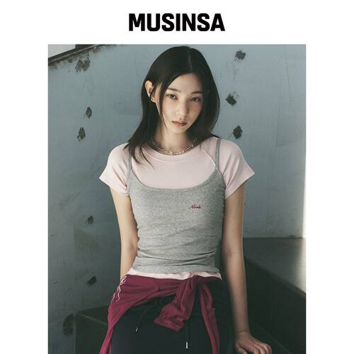 NICK&NICOLE RIBBED LOGO CAMI TOP_灰色韩国官网直邮进口