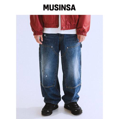 QT8 GARMENTS RG 涂鸦双膝水洗裤（蓝色） MUSIN韩国官网直邮进口