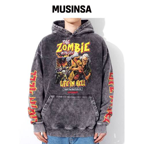 QT8 GARMENTS TL Zombie 水洗连帽卫衣（炭灰色 韩国官网直邮进口