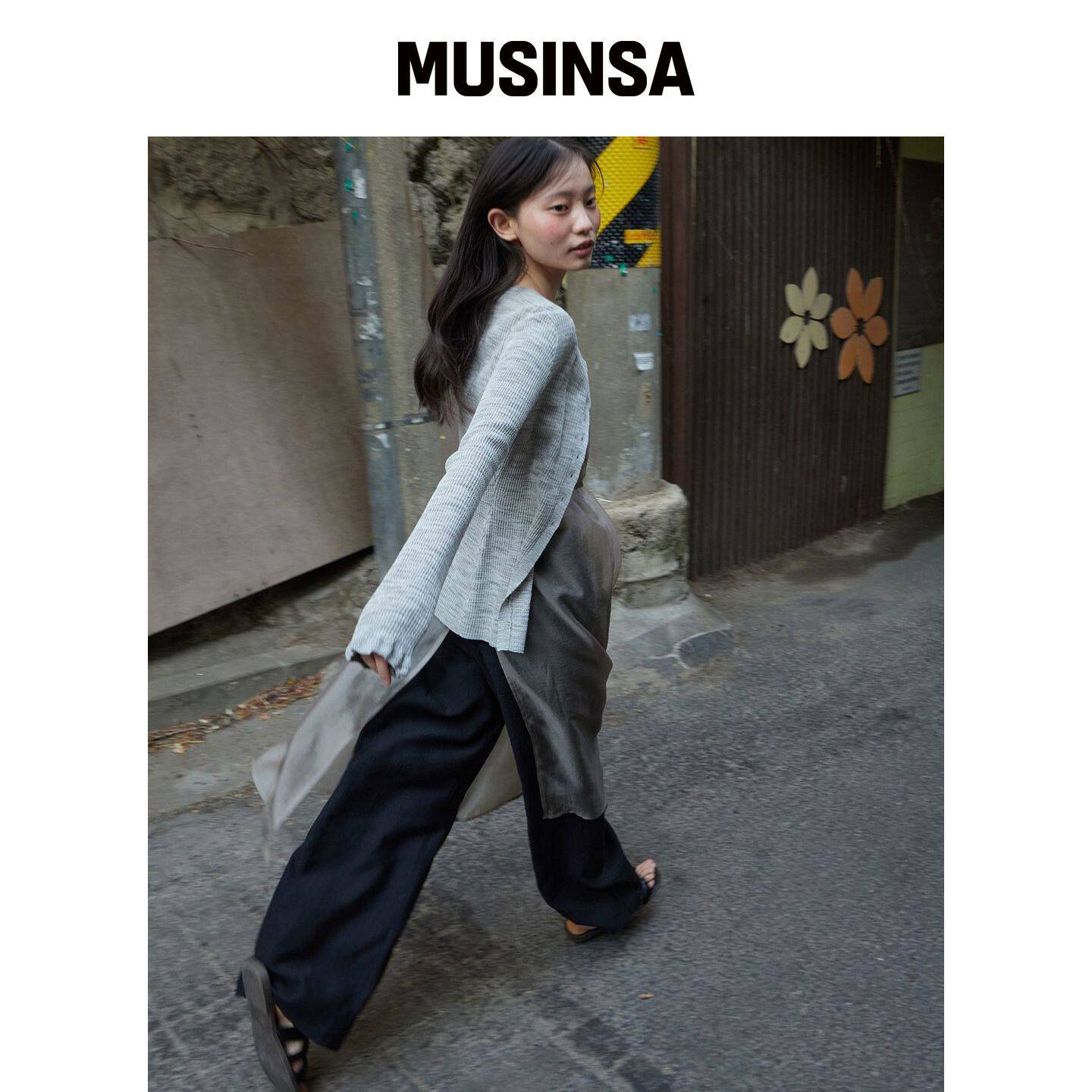 STEP AROUND 荷叶袖开衫_灰色 MUSINSA韩国官网直邮进口