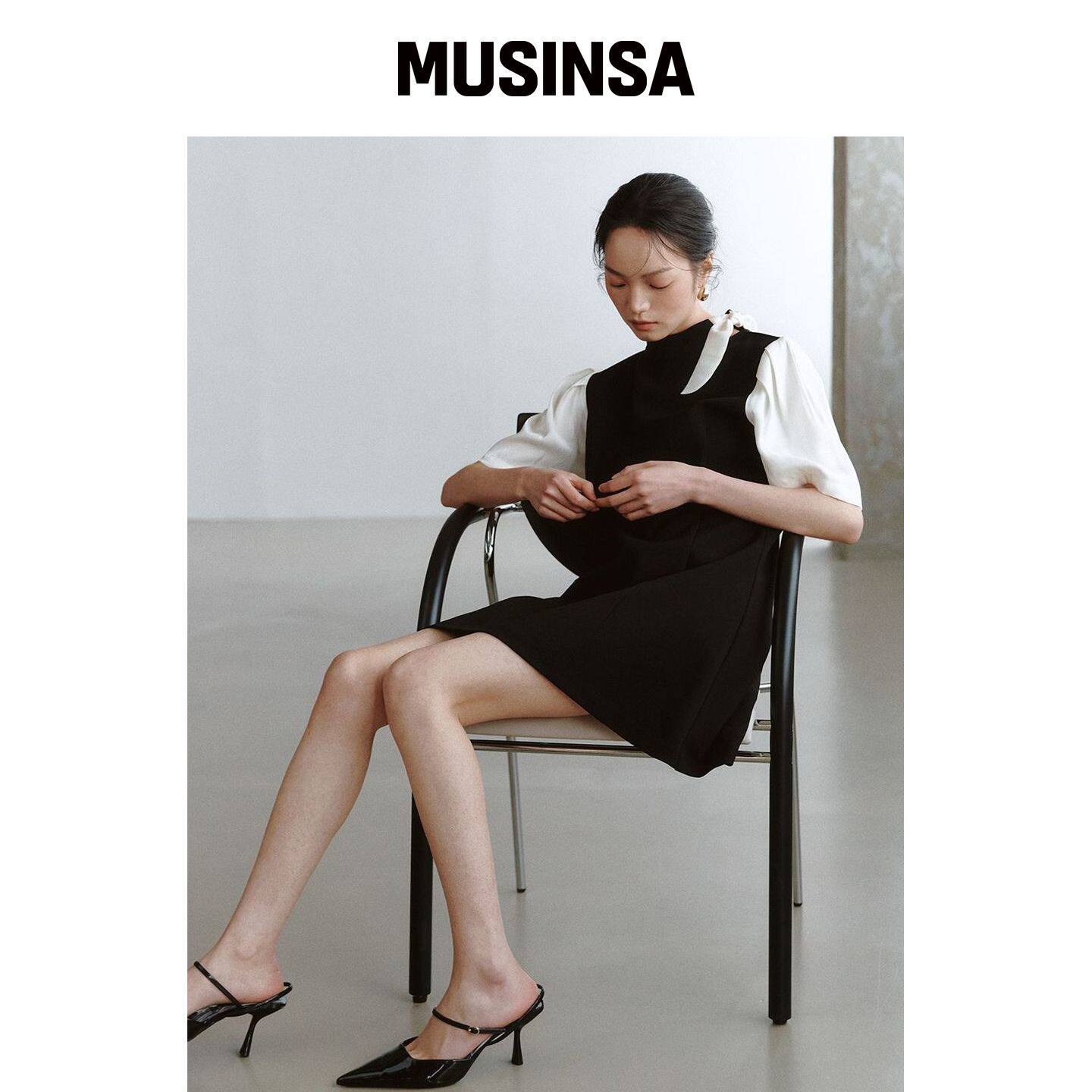 GANISONG 领带细节迷你连衣裙_黑色 MUSINSA韩国官网直邮进口