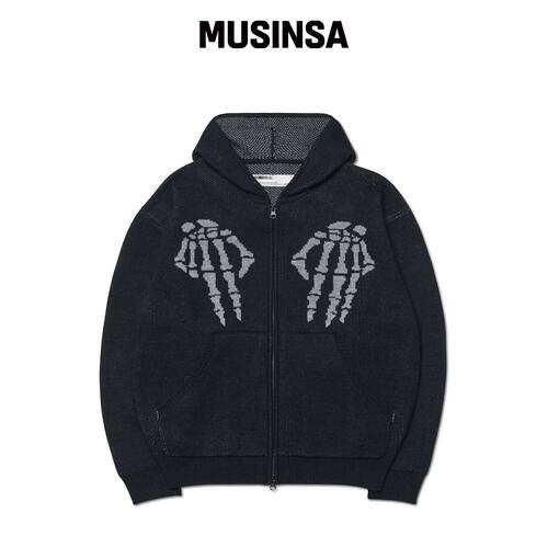 NOMANUAL NM SKULL HAND COWICHAN 连帽拉链外套韩国官网直邮进口