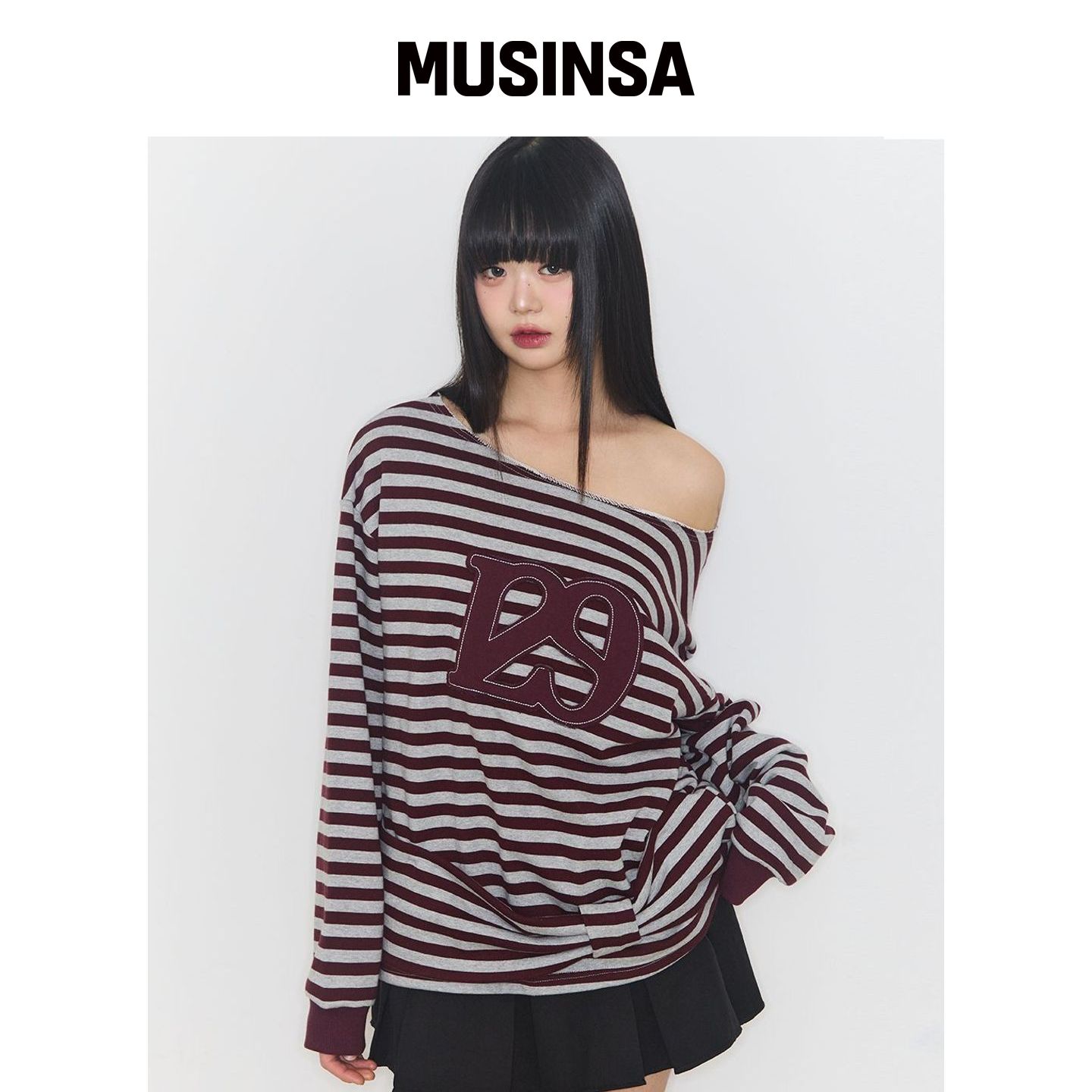 ILLIGO 129 条纹 卫衣 酒红色 混色 MUSINSA韩国直邮官方正品图片