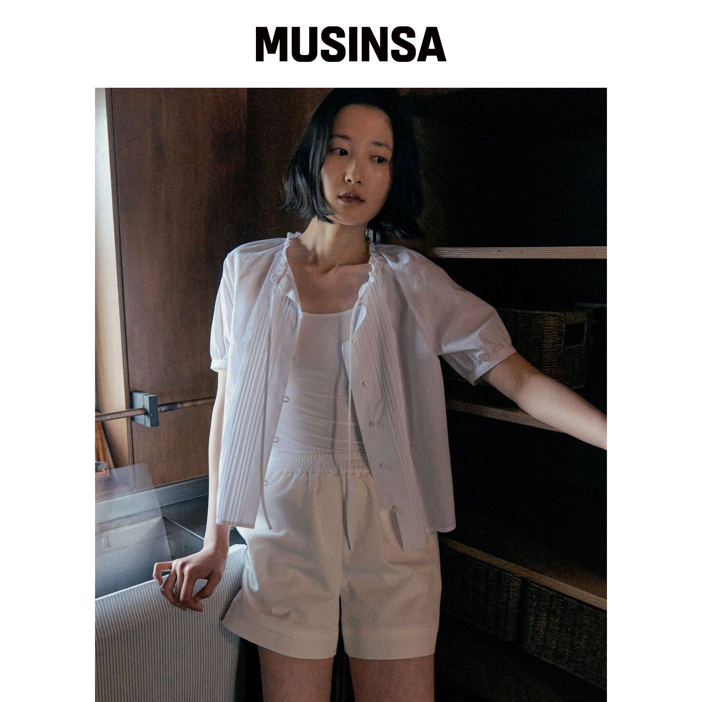 STEP AROUND 褶皱带半袖衬衫_WHITE MUSINSA韩国官网直邮进口