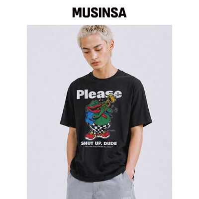 QT8 GARMENTS LB Shut Up Frog 水洗T恤（黑色）韩国官网直邮进口