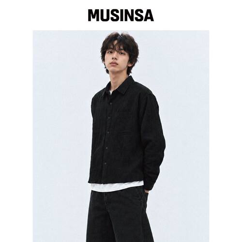 ROWDY 褶皱单口袋短款衬衫_墨黑色 MUSINSA韩国官网直邮进口