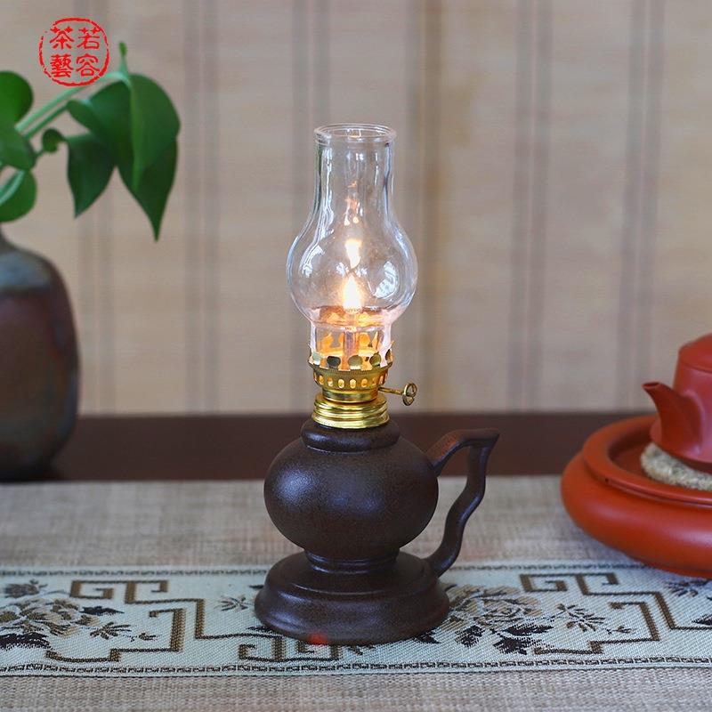 茶桌摆件 禅意风 防风酥油灯 复古煤油灯 陶瓷长明灯 氛围灯 灯盏