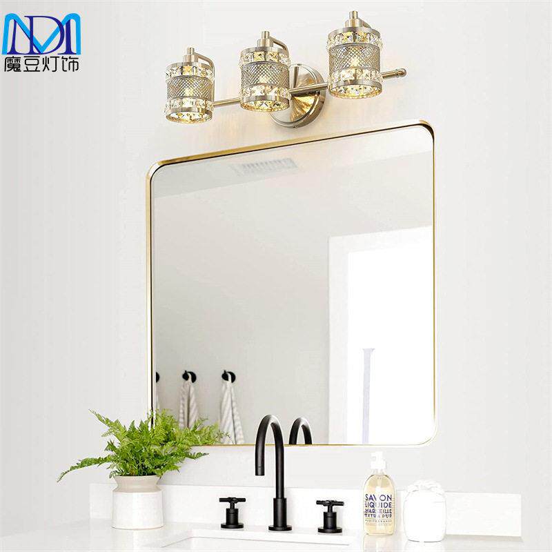 亚马逊美式现大气卫生间浴室镜柜专用镜前灯电镀铁网水晶化妆灯